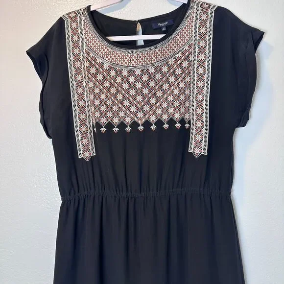 Madewell Women's Size 10 Dress Starflower Embroidered Black 100% Silk - Picture 7 of 13